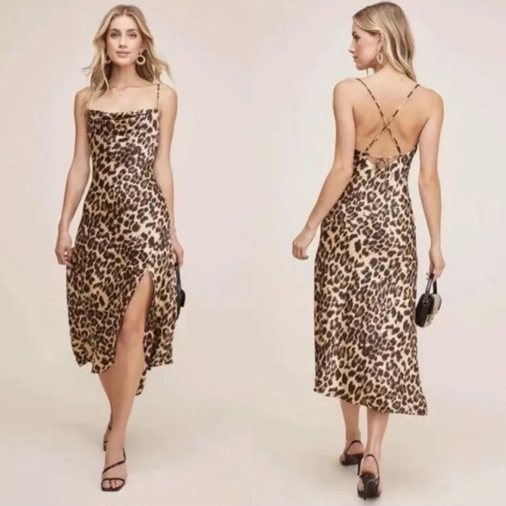 ASTR The Label Animal Print Cowl Neck Midi Dress, Size Medium
